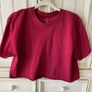 Women’s Tilly’s Full Tilt Burgundy Loose Fitting Scoop Neck Cropped T-shirt Sz M